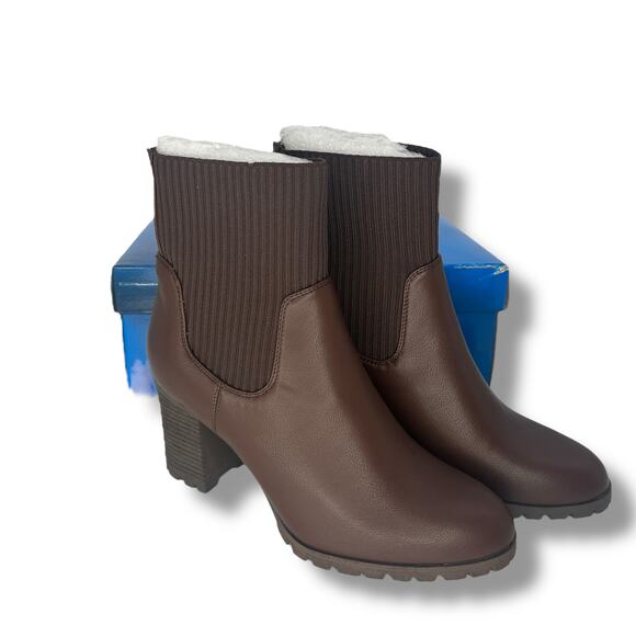 NEW Easy Street Brown Chunky Mid Calf Booties Size 9.5 Lug Ribbed Knit Heel Boot - Picture 4 of 9